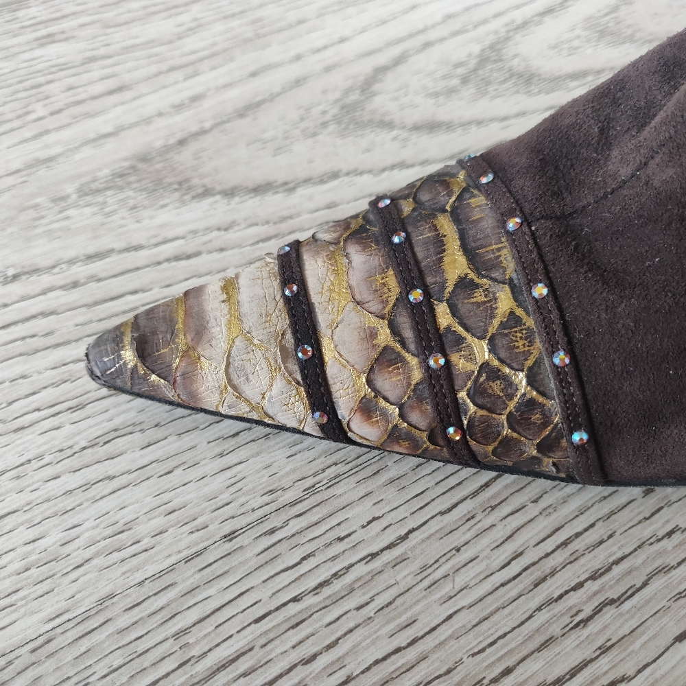 Luxury  Italian Boots - Genuine Leather, Real Pitton Leather, Swarovski Cristals - Picture 2 of 14